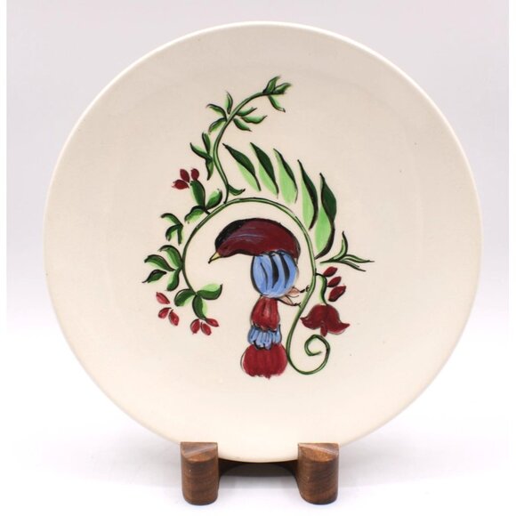 Handmade Other - Vintage Hand-Painted Ceramic Plate Bird & Foliage Design 6.5" Salad Plate Signed